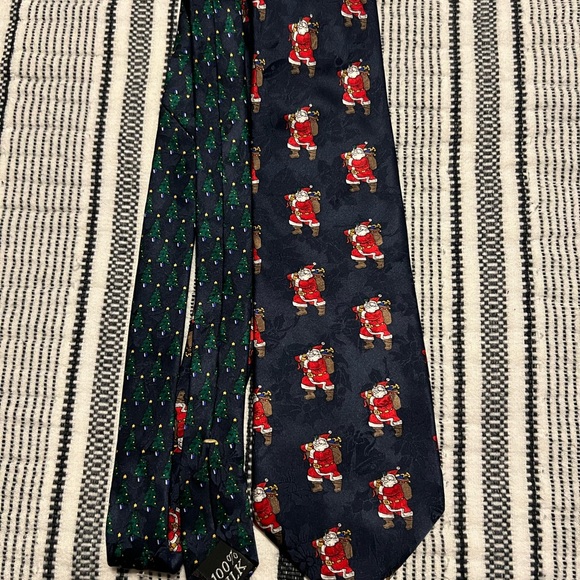 Navy Santa and Christmas Tree Patterned Tie - Picture 2 of 4